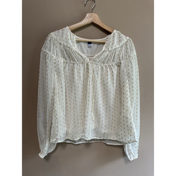 Old Navy Tops - Old Navy Women’s Small White & Gold Sparkly Boho Chiffon Blouse Top Holiday